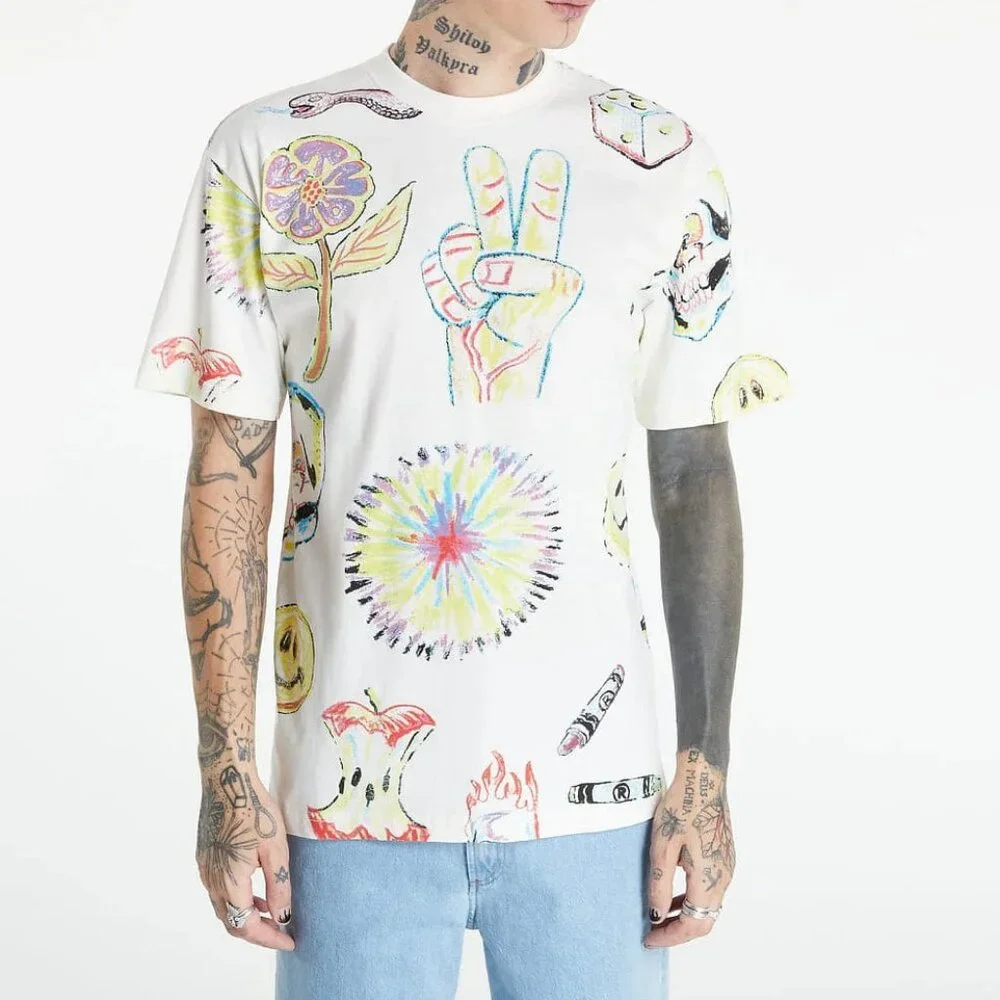 Market Colouring Book Smiley Tee | Size XL | All-Over Print | 100% Cotton